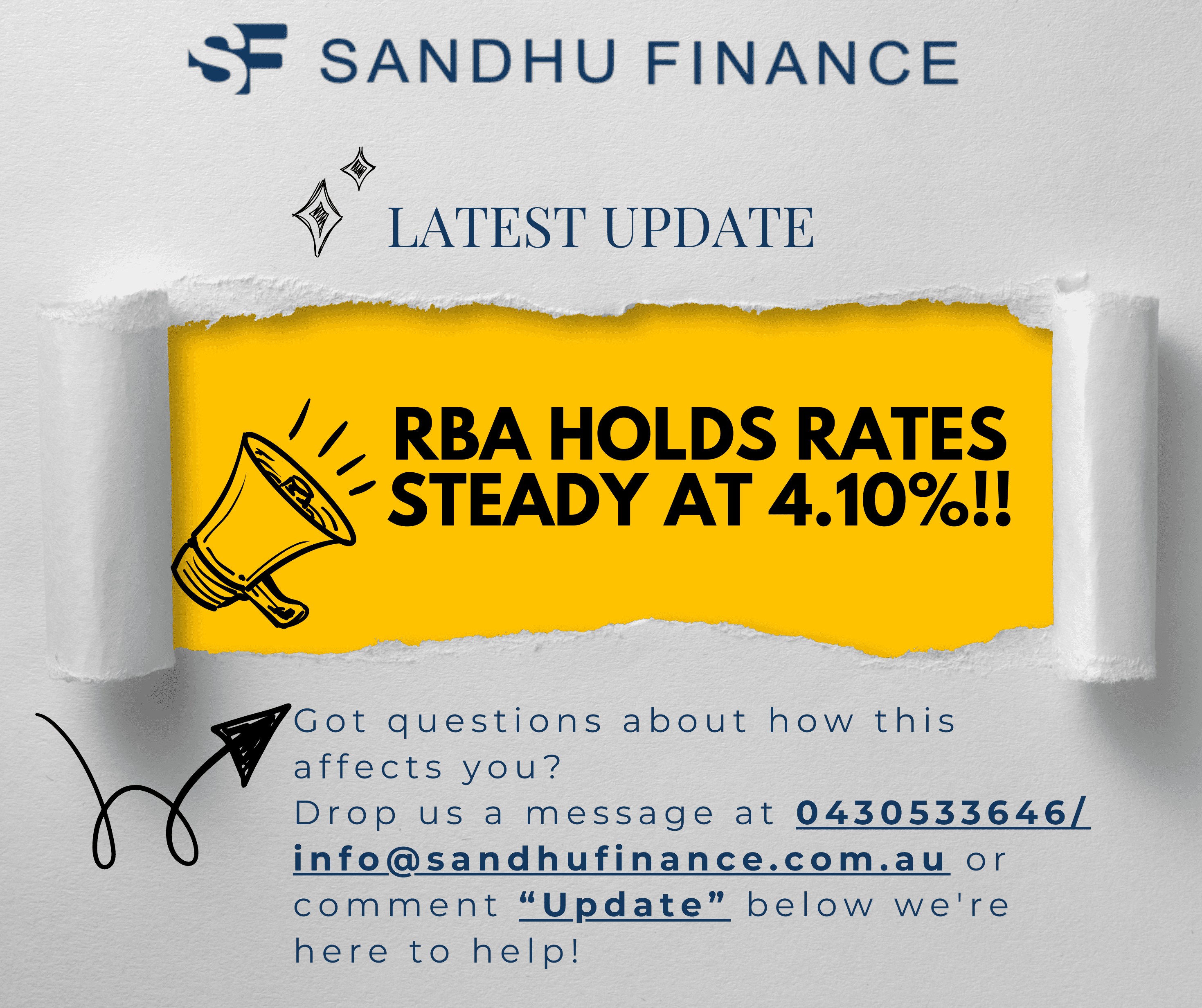 RBA HOLDS RATE STUDY AT 4.10% !!!